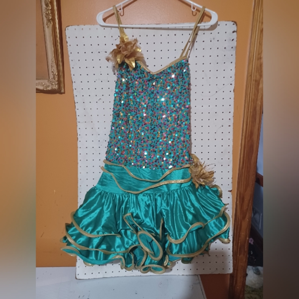 Gold/green (Teal) Dance Costume In Multiple Sizes
